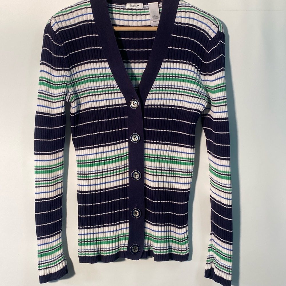 Liz & Co - striped button up sweater. Size M